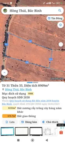 Bán đất 8907m² giá 400 triệu Xã Hồng Thái