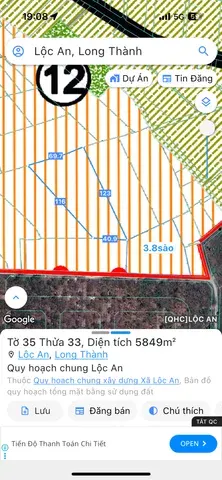 Bán đất 19000m² ngang 150m giá 104.5 tỷ Xã Long Thành