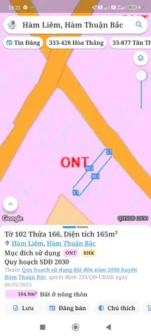 Bán đất 165m² ngang 5,7m giá 770 triệu Xã Hàm Liêm