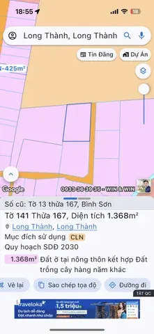 Bán đất 1367.4m² ngang 30m giá 8.6 tỷ Xã Long Thành