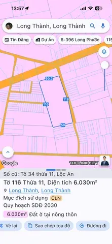 Bán đất 6030.3m² ngang 50m giá 45 tỷ Xã Long Thành