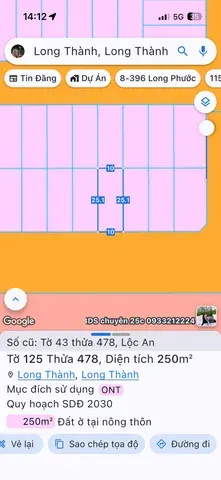 Bán đất 250m² full thổ cư ngang 10m giá 13.5 tỷ tại Xã Long Thành