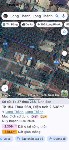 Bán đất 2637.4m² có sẵn 300m² thổ cư ngang 26,8m giá 18.4 tỷ tại Xã Long Thành