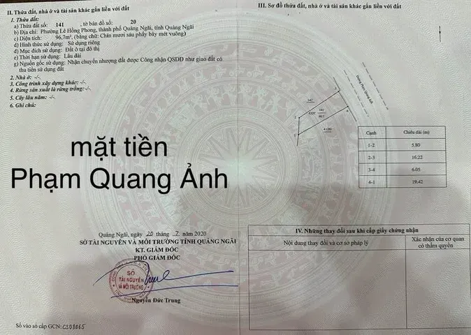 Bán đất 96.8m² full thổ cư ngang 5.8m giá 3.4 tỷ tại Phường Nghĩa Lộ