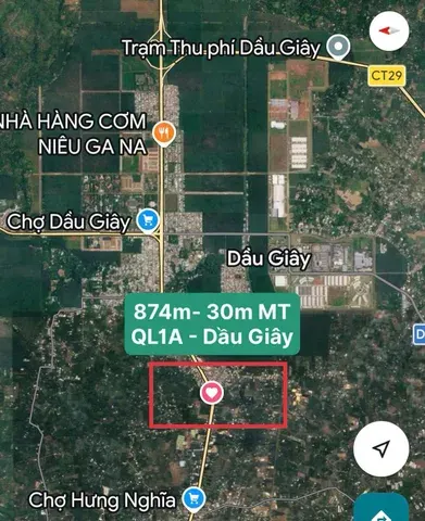 Bán Đất 874m² thổ cư 428m² tại Đường Quốc lộ 1A sát ngã ba Dầu Giây Đồng Nai