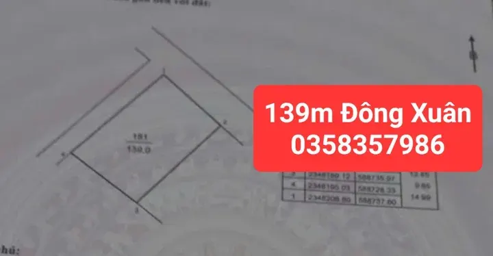 Bán đất Đông Xuân DT 139m,MT 9.05m Giá bán 4 tỷ 700 triệu