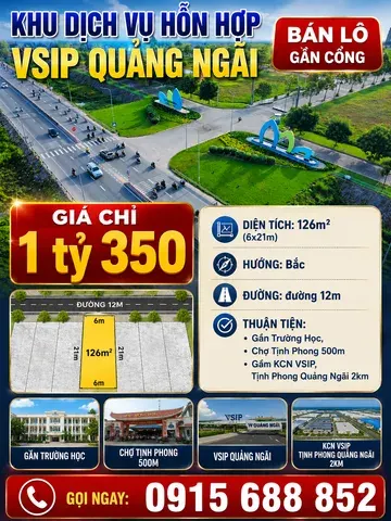 Khu dịch vụ hỗn hợp VSIP Quảng Ngãi] BÁN LÔ GẦN CỔNG 𝐆𝐢á: 1 tỷ 350