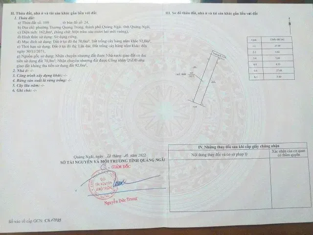 Lô đất chính chủ cần muốn bán ở phường Trương Quang Trọng, thành phố Quảng Ngãi Diện tích 5x32