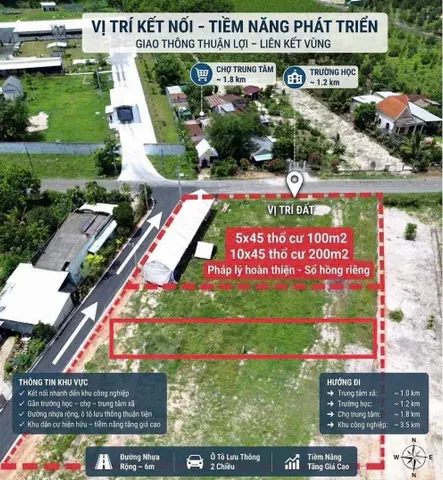 Đất 10X50M – 200M² thổ cư – sổ riêng – gần chợ minh thạnh – 545 triệu
