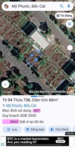 Bán Đất 60m2 có sẵn 60 m2 thổ cư giá 850 triệu tại Phường Mỹ Phước Thị xã Bến Cát Bình Dương