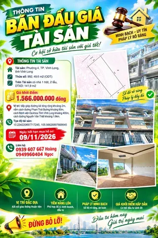 Bán Nhà riêng 49.6m2 có sẵn 49.6 m2 thổ cư giá 1.566 tỷ tại Phường 4 Thành phố Vĩnh Long Vĩnh Long