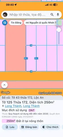 Bán Đất 250m2 có sẵn 250 m2 thổ cư giá 12.5 tỷ tại Xã Bình Sơn Huyện Long Thành Đồng Nai