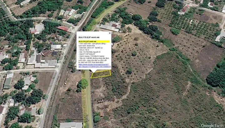 Suối môn – cam phước đông – cam ranh | 284,6M² full thổ cư – giá 1 tỷ 700 triệu