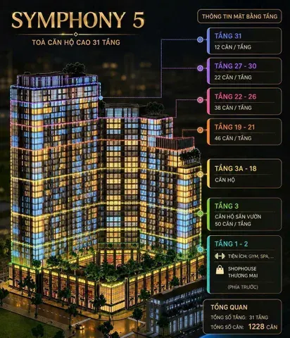 Bán căn hộ 1PN tại Symphony 5, dt 45m2, chỉ 52 triệu/m2, tối đa công năng