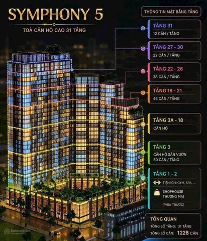 Bán căn hộ 1PN 45m2 tại Symphony 5, chỉ 52 tr/m2, Tối đa công năng và hiệu quả dòng tiền