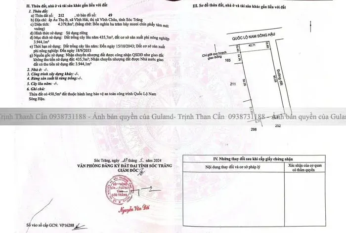 Bán Đất 4380m2 giá 6.5 tỷ tại Xã Vĩnh Hải Thị xã Vĩnh Châu Sóc Trăng