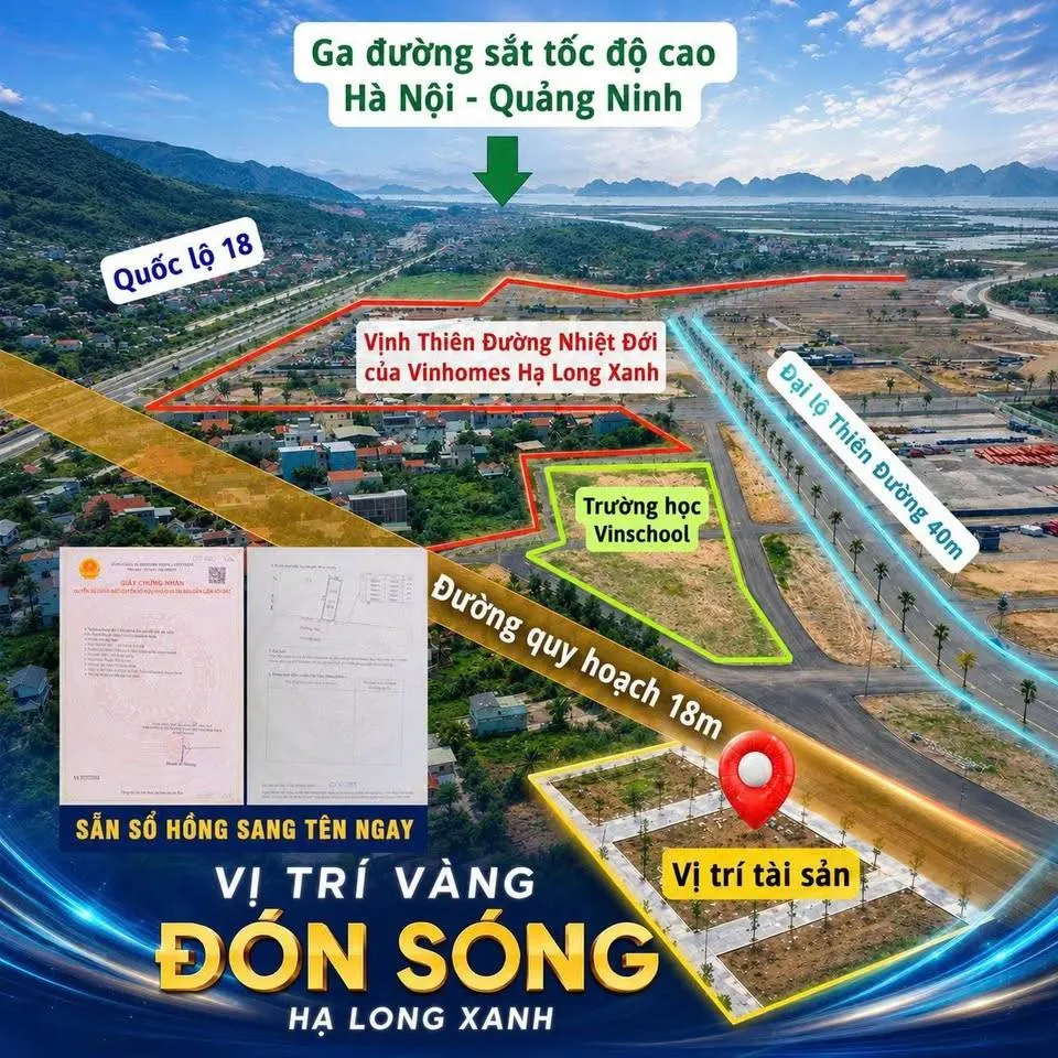 Bán đất đại yên, liền kề vin hạ long xanh, đón đầu ga tod đường sắt cao tốc hà nội - quảng ninh