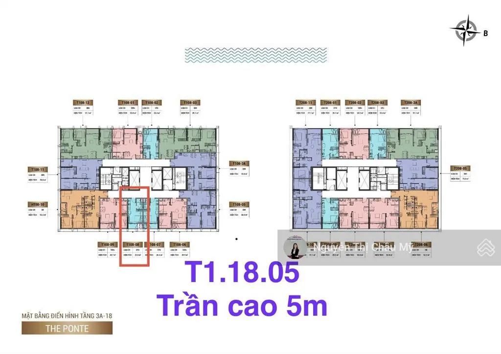 Studio tầng 18 trần cao 5m view biển bán đảo hướng đông tòa t1 sun ponte ms châu mỹ