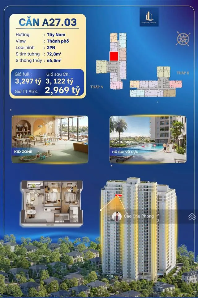 Bán căn lakeside 2pn view city hồ bơi vô cực giá chỉ 2,969 tỷ. 0933 723