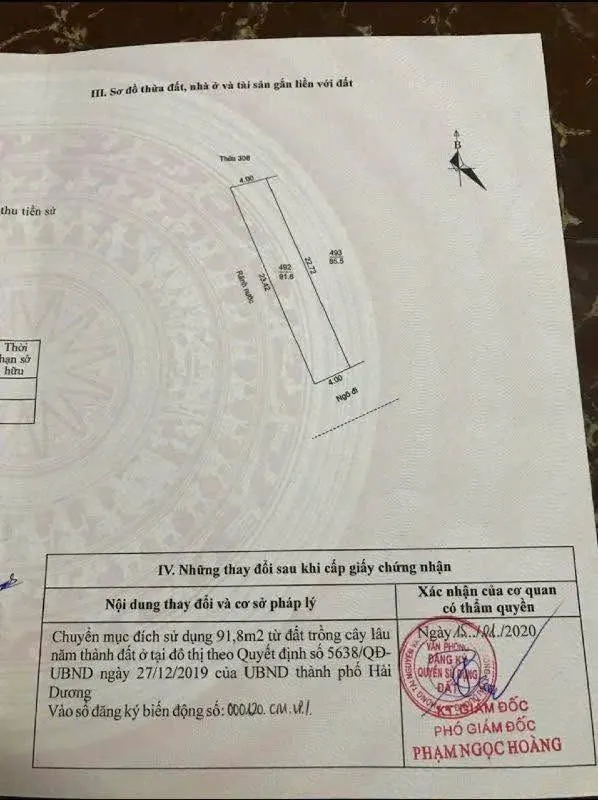 Bán đất mặt ngõ 381 đường Ngô Quyền, ph Tân Bình, TP HD, 177.3m2, mặt tiền 7.7m, đường oto rộng