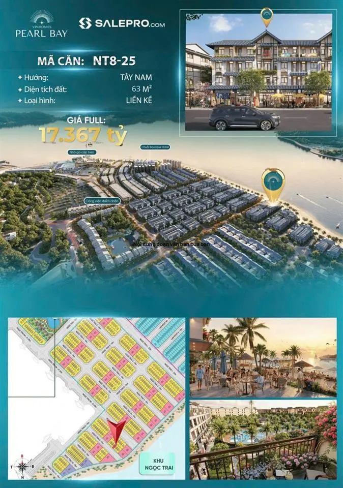 Bán liền kề vinhomes pearl bay – khu ngọc trai NT8-25 63M² cách biển 28M 4 tầng