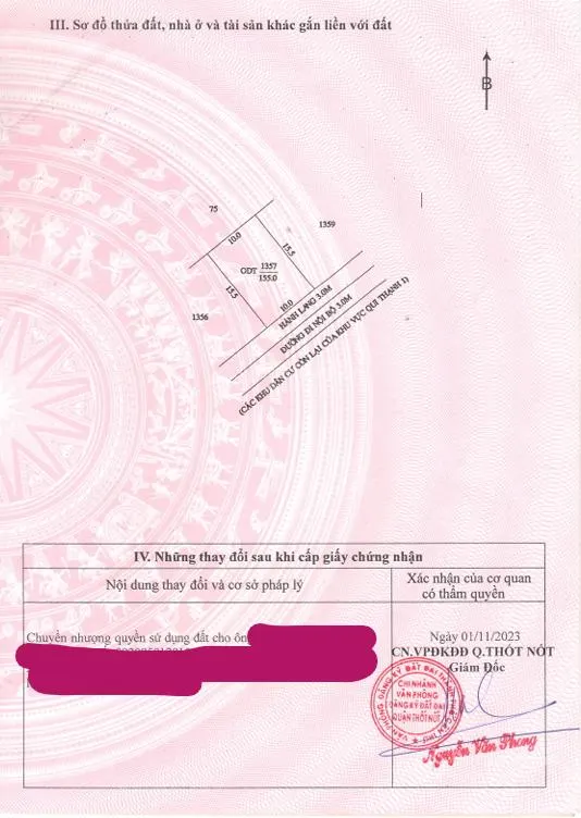 Bán qsdđ và ts gắn liền với đất tại thửa đất số 1357, tbđ số 4, p. thuận hưng, tp. cần thơ