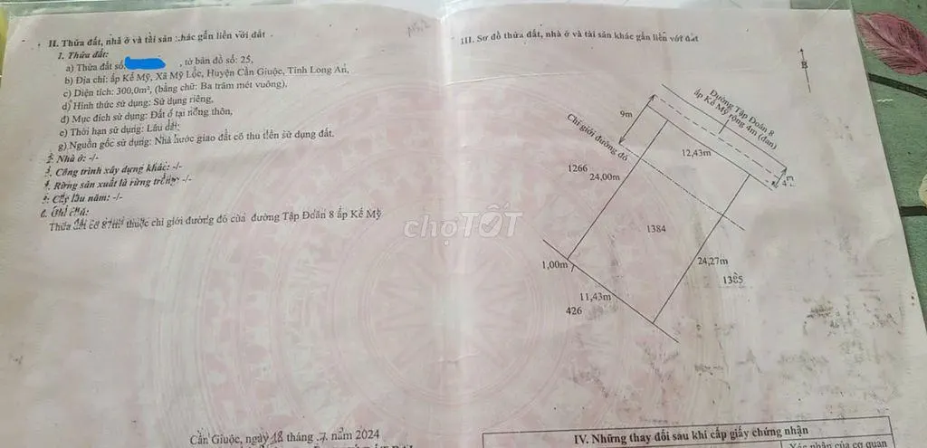 Cần bán gấp 01 nền đất SHR, 100% thổ cư