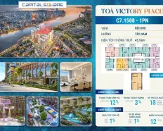 Nổi bật căn 1PN Tòa C7 mới nhất tầng 15 View Quảng Trường, giá chỉ 4.055 Tỷ