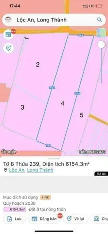 Bán đất 18803.6m² 94 tỷ tại Xã Lộc An Huyện Long Thành