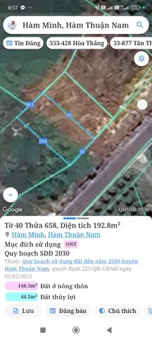 Bán đất 192,8m² giá 690 triệu Xã Hàm Thuận Nam
