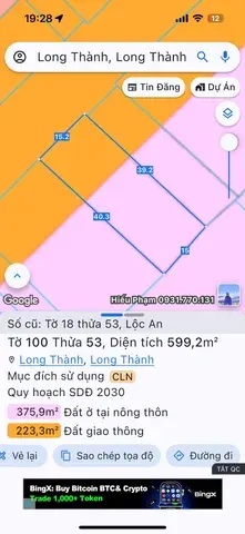 Bán đất 599m² ngang 15.2m giá 2.13 tỷ Xã Long Thành