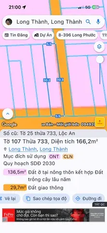 Bán đất 166m² có sẵn 80m² thổ cư ngang 5m giá 4.39 tỷ tại Xã Long Thành