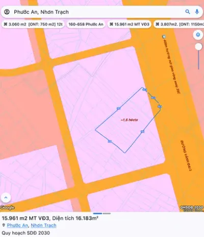 1,6 hécta đất mặt tiền Vành Đai 3 gần nút giao đường 25C / hợp làm Dự án nhà ở - Logistics - Kho vận / Thành phố mới Nhơn Trạch - Đồng Nai
