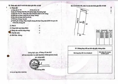 Bán Nhà riêng 93m2 có sẵn 93 m2 thổ cư giá 2.3 tỷ tại Phường Trần Phú Thành phố Quảng Ngãi Quảng Ngãi