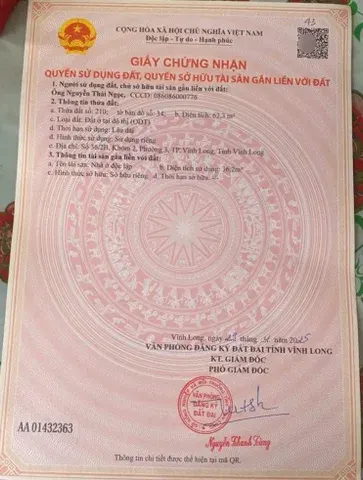 Bán Nhà riêng 62.3m2 có sẵn 62.3 m2 thổ cư giá 749 triệu tại Đường Mậu Thân Phường 3 Thành phố Vĩnh Long Vĩnh Long
