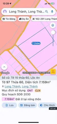 Bán Đất 7159m2 có sẵn 100 m2 thổ cư giá 21 tỷ tại Xã Lộc An Huyện Long Thành Đồng Nai