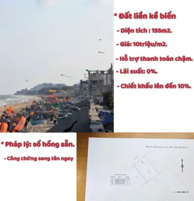 Bán đất trung tâm xã phước hải cách biển 10 phút di chuyển diện tích 155m2 sổ hồng sẵn.