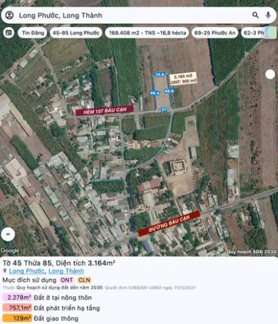 Đất đường Bàu Cạn cách sân bay Long Thành 5km / Diện tích 3.164 m2 (đã có 300 m2 thổ cư) / phù hợp làm kho xưởng - văn phòng công ty