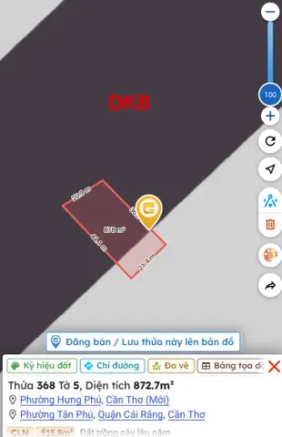 Bán Đất 878m2 có sẵn 1 m2 thổ cư giá 4.5 tỷ tại Đường vành đai phía tây 80 m - Chọn - Phường Hưng Phú Cần Thơ