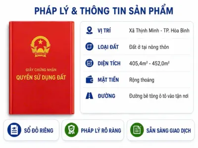 Bán Đất 452m2 có sẵn 100 m2 thổ cư giá 1.69 tỷ tại Xã Hợp Thành Thành phố Hòa Bình Hòa Bình