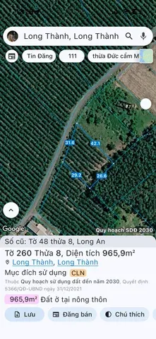 Bán Đất 965m2 giá 13.7 tỷ tại Xã Long An Huyện Long Thành Đồng Nai