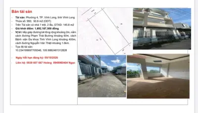Bán Nhà riêng 50.9m2 có sẵn 50.9 m2 thổ cư giá 1.608 tỷ tại Đường Phạm Thái Bường Phường 4 Thành phố Vĩnh Long Vĩnh Long
