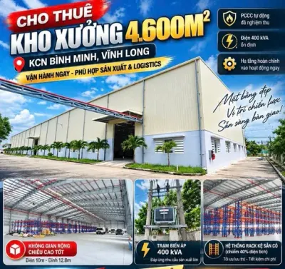 Xưởng vip KCN bình minh 4.600M² chỉ với 73 triệu – PCCC tự động, vào làm ngay!