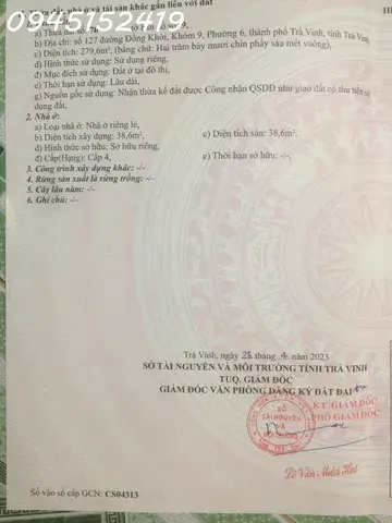 Chính chủ cần bán lô đất siêu đẹp tại Đồng Khởi, phường 6, Trà Vinh, 279,6m2, giá 2,9 tỷ