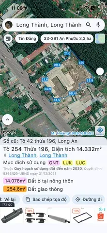 Bán Đất 14332m2 có sẵn 500 m2 thổ cư giá 250 tỷ tại Xã Long An Huyện Long Thành Đồng Nai