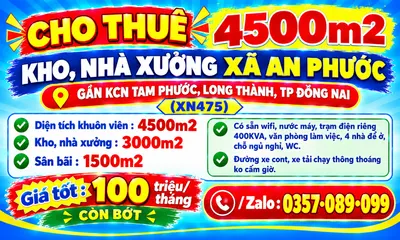 4500m2 cho thuê kho, nhà xưởng xã an phước gần kcn tam phước, long thành, tp đồng nai (xn475)