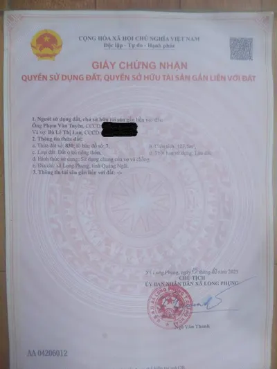 Bán đất 2 mặt tiền Long Phụng, Quảng Ngãi, dt 127m2, sổ sẵn, giá tốt